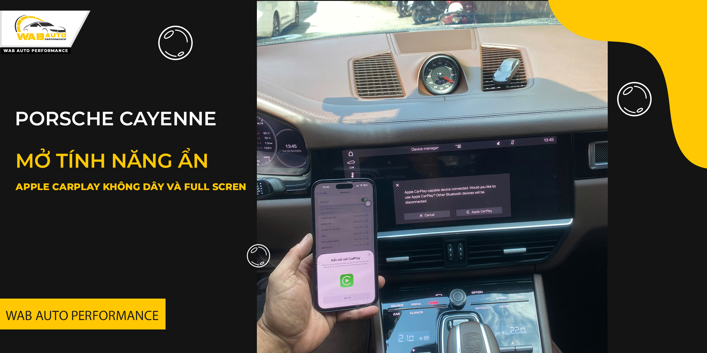 Porsche Cayenne S 9YA - 2021 nâng cấp màn hình Apple carplay full screen và kết nối không dây tại WAB Auto