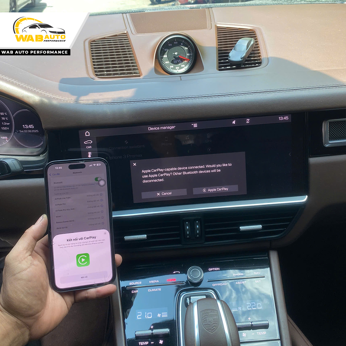 Porsche Cayenne S 9YA - 2021 nâng cấp màn hình Apple carplay full screen và kết nối không dây tại WAB Auto